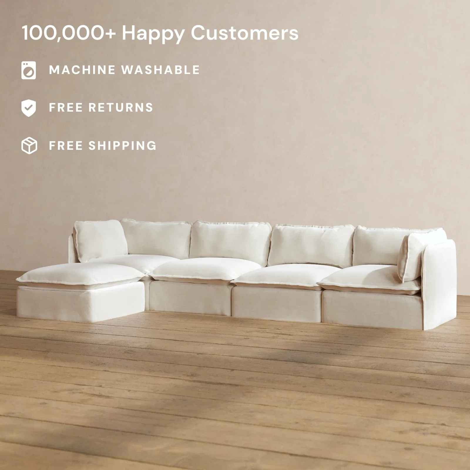 Modular Washable 4-Seater Sectional in Coco | Deluxe  Seat | Cloud Pillow