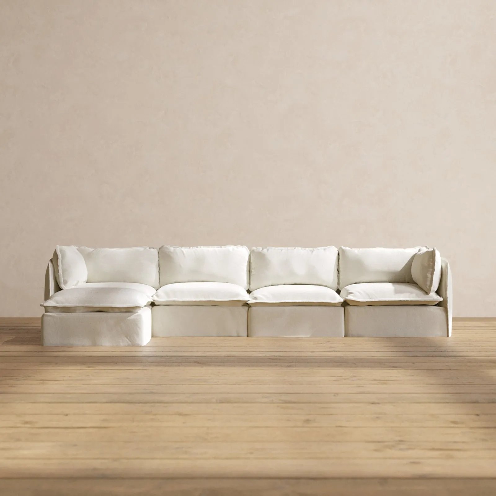 Modular Washable 4-Seater Sectional in Eggshell | Deluxe  Seat | Cloud Pillow