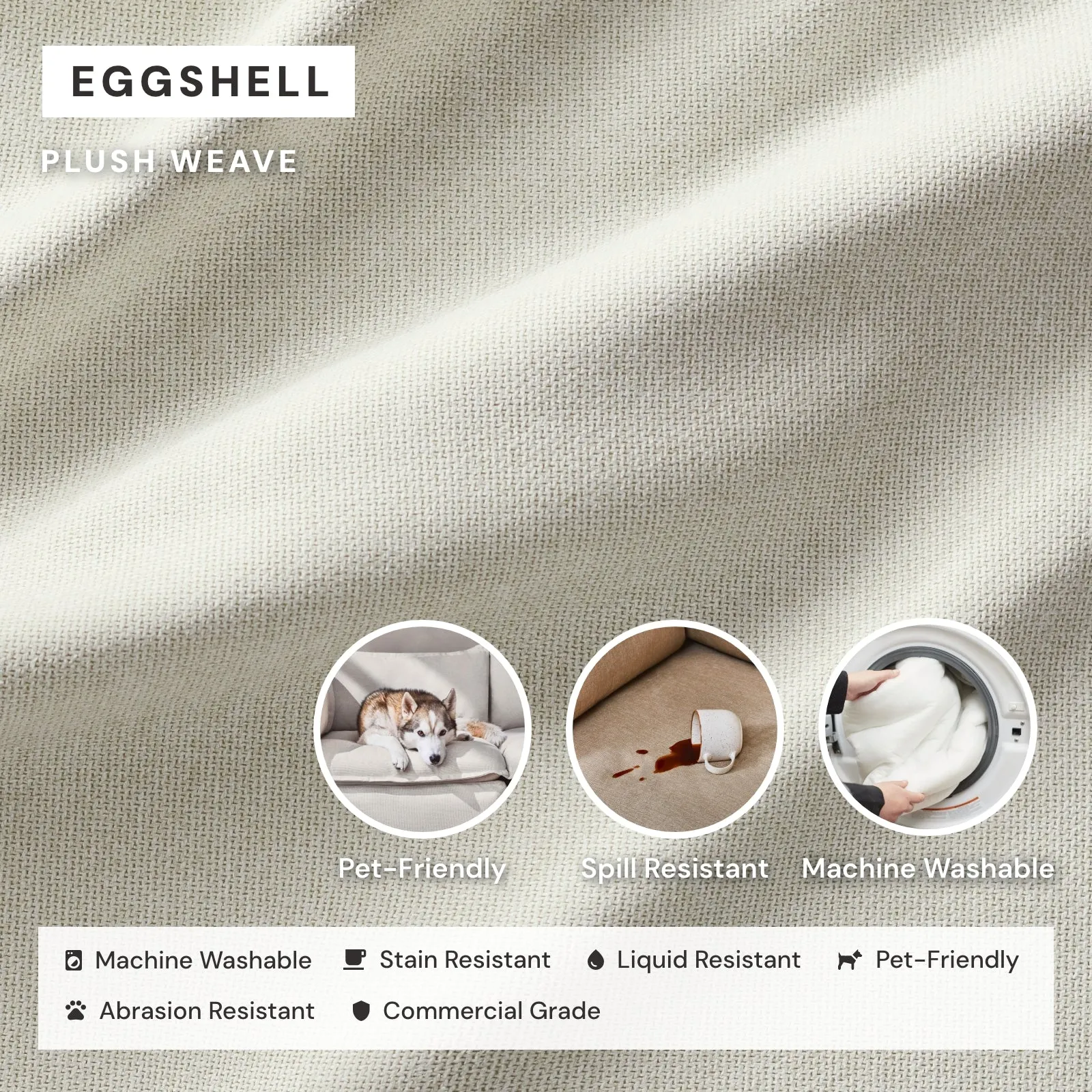Modular Washable 4-Seater Sectional in Eggshell | Deluxe  Seat | Cloud Pillow