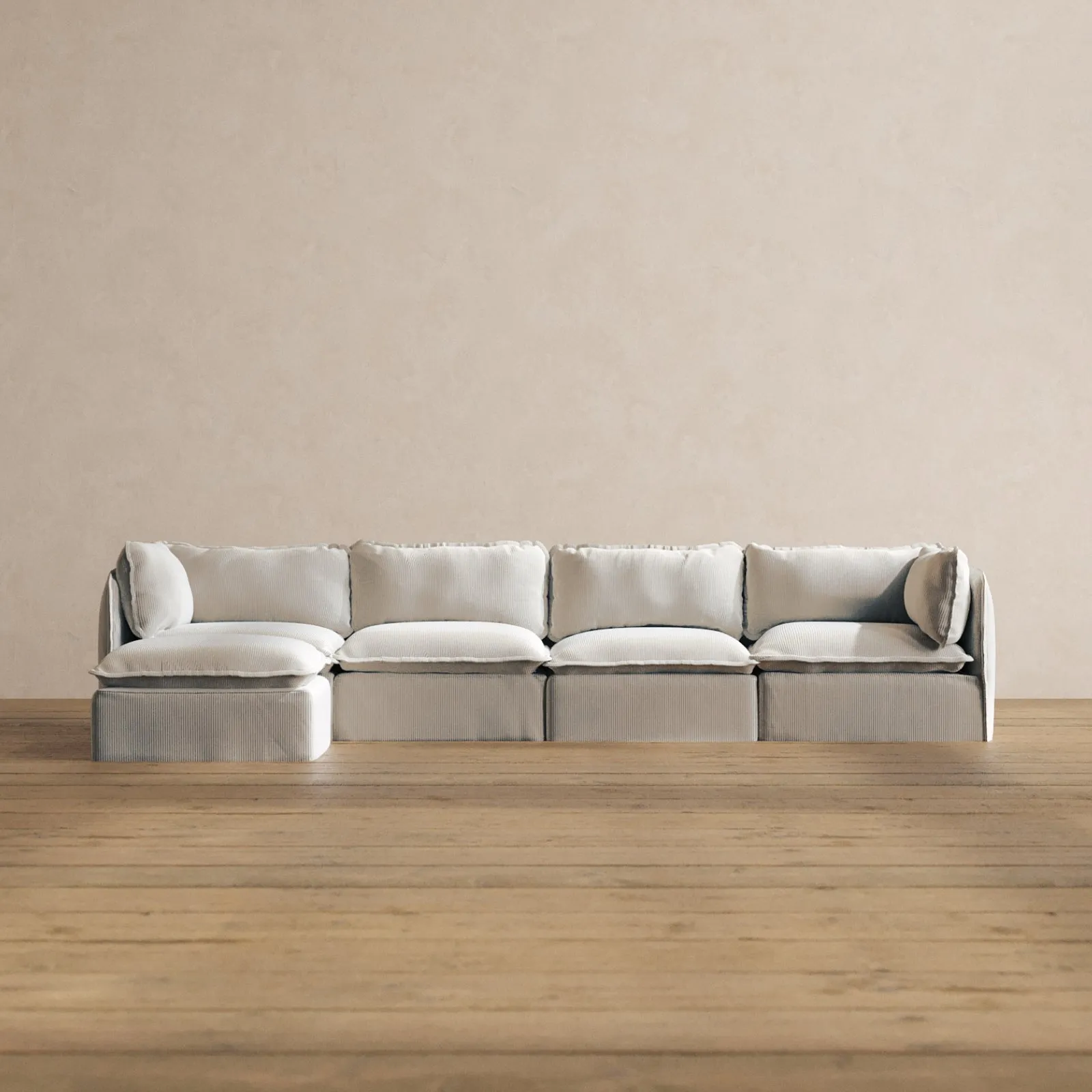Modular Washable 4-Seater Sectional in Milk | Deluxe  Seat | Cloud Pillow