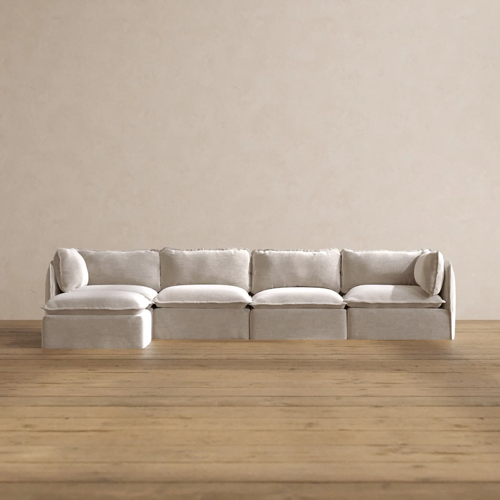Modular Washable 4-Seater Sectional in Mist | Deluxe  Seat | Cloud Pillow