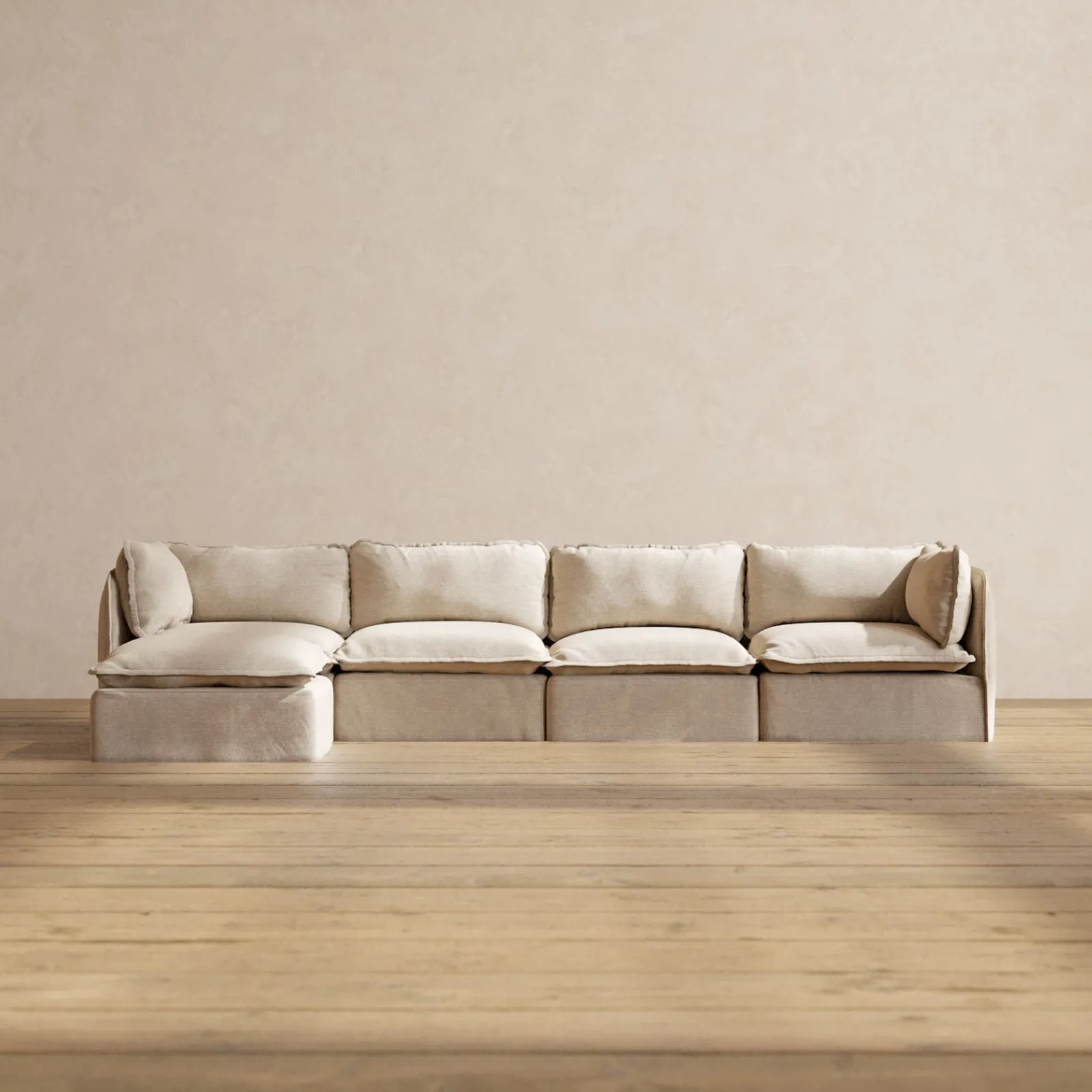 Modular Washable 4-Seater Sectional in Oat | Deluxe  Seat | Cloud Pillow