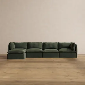 Modular Washable 4-Seater Sectional in Olivine | Deluxe  Seat | Cloud Pillow