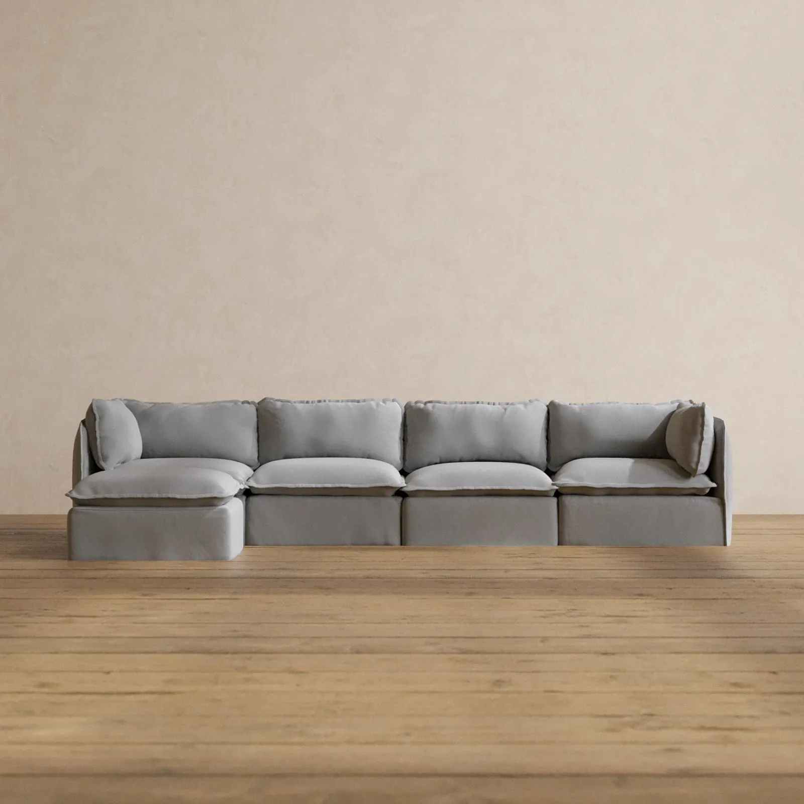 Modular Washable 4-Seater Sectional in Pumice | Deluxe  Seat | Cloud Pillow