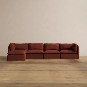 Modular Washable 4-Seater Sectional in Rust | Deluxe  Seat | Cloud Pillow