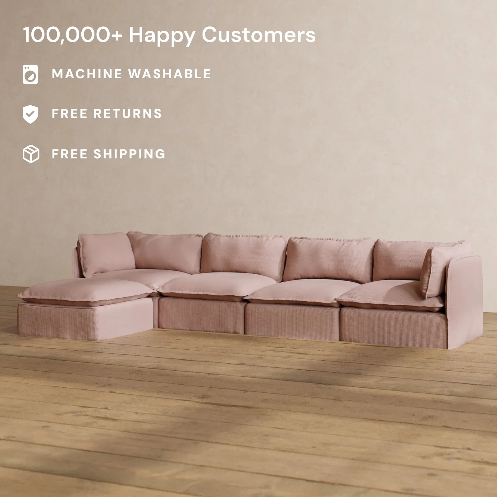 Modular Washable 4-Seater Sectional in Sakura | Deluxe  Seat | Cloud Pillow