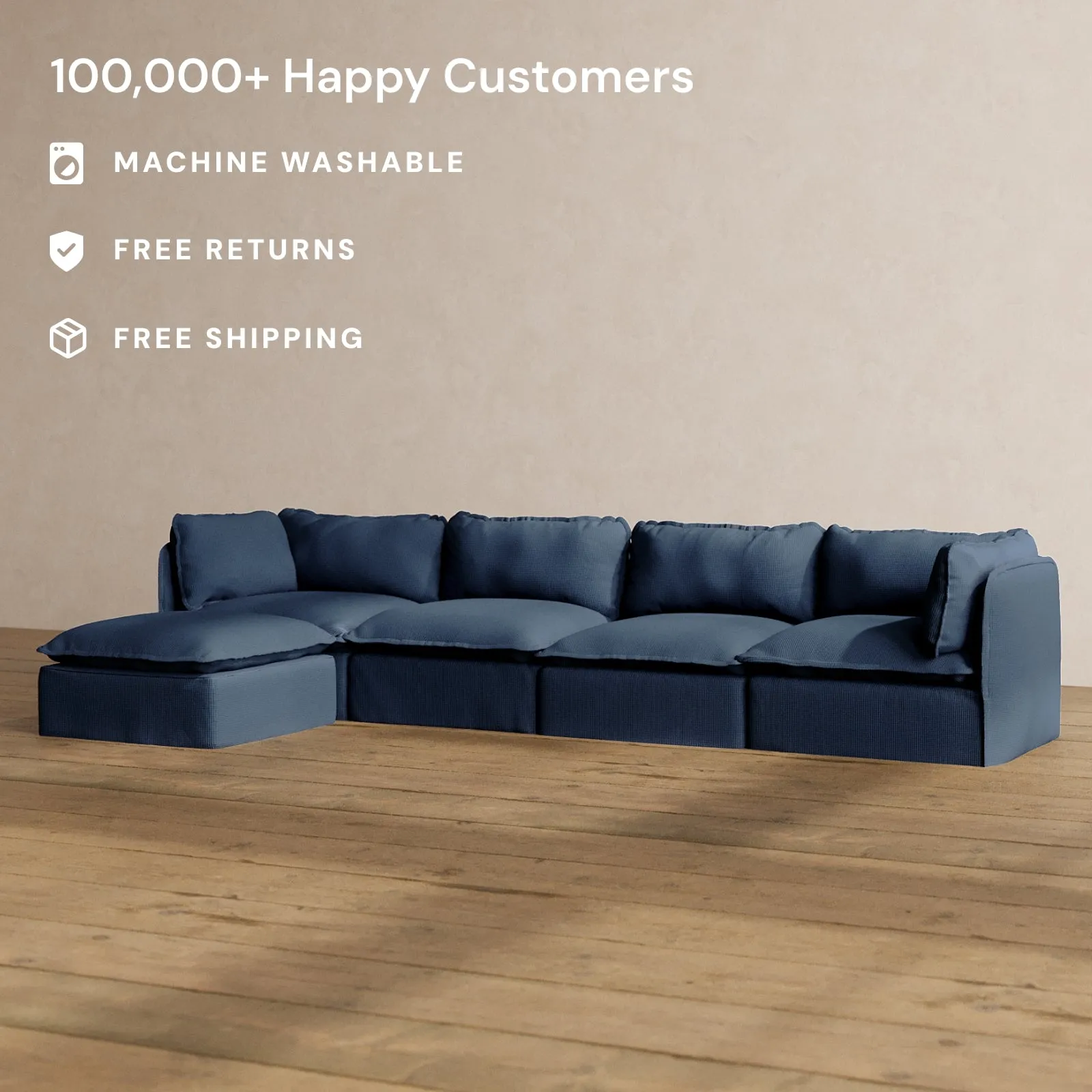 Modular Washable 4-Seater Sectional in Sumi | Deluxe  Seat | Cloud Pillow