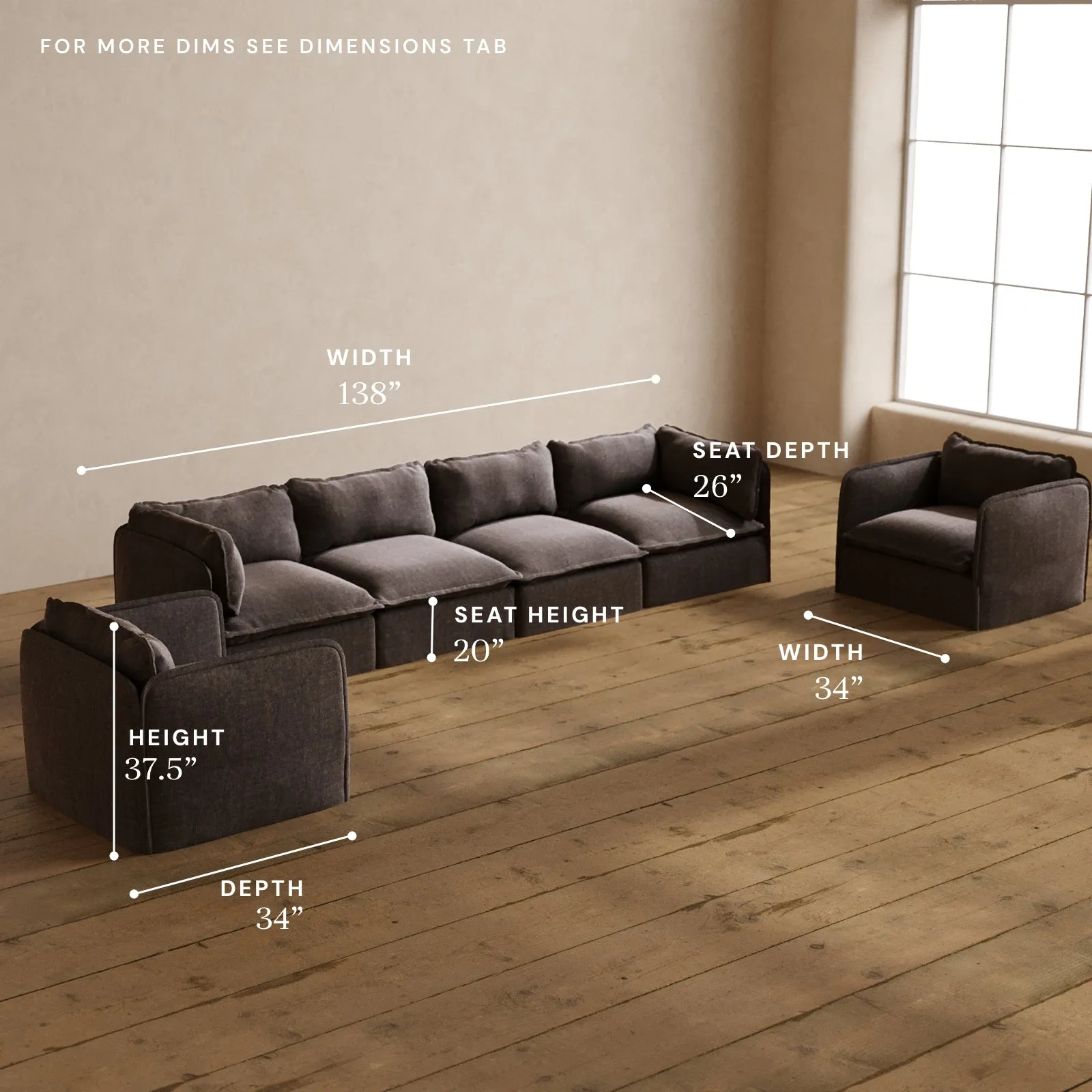 Modular Washable 4-Seater Sofa   Armchair Set in Caviar | Memorix  Seat | Contour Pillow