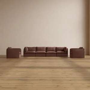 Modular Washable 4-Seater Sofa   Armchair Set in Chestnut | Deluxe  Seat | Cloud Pillow