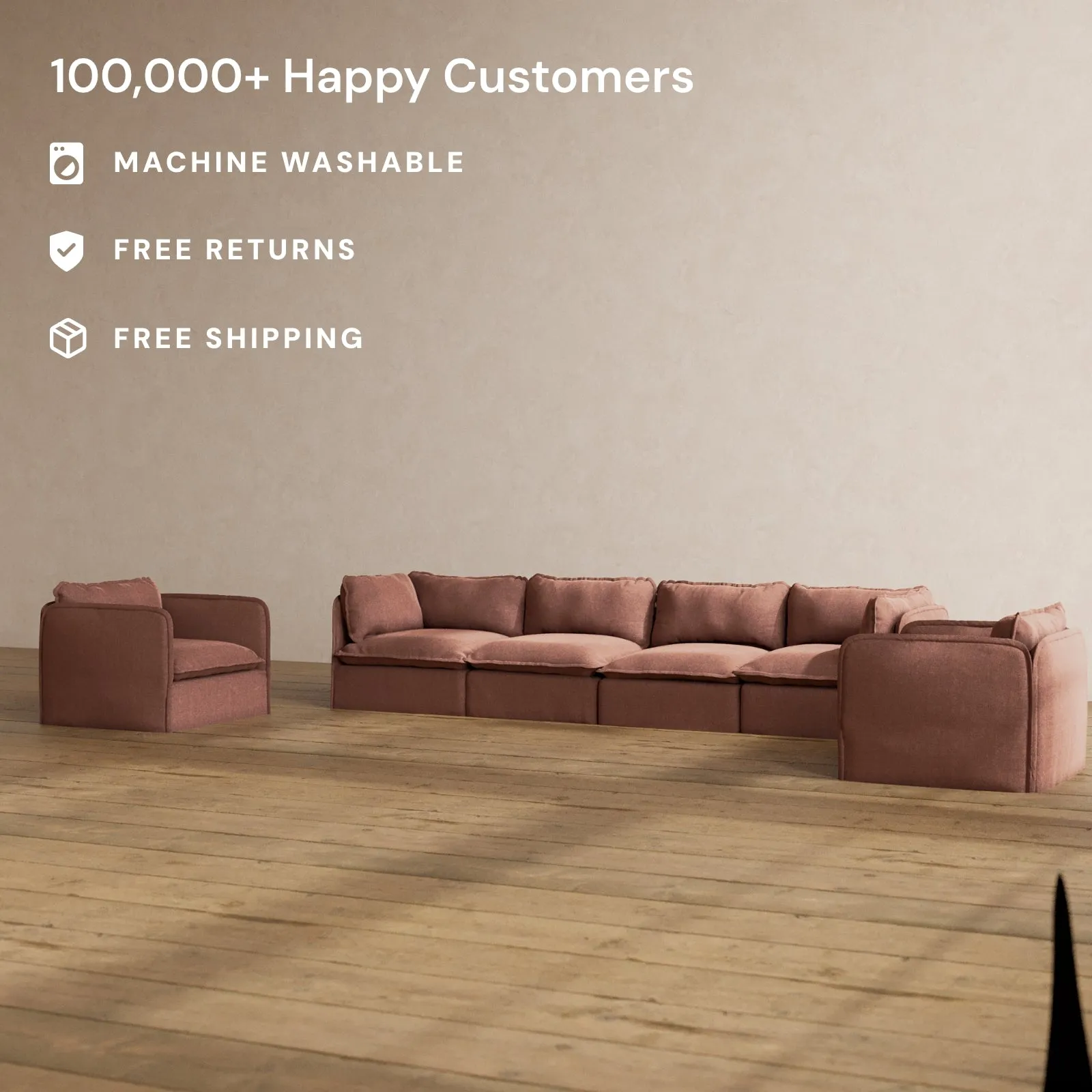 Modular Washable 4-Seater Sofa   Armchair Set in Chestnut | Deluxe  Seat | Cloud Pillow
