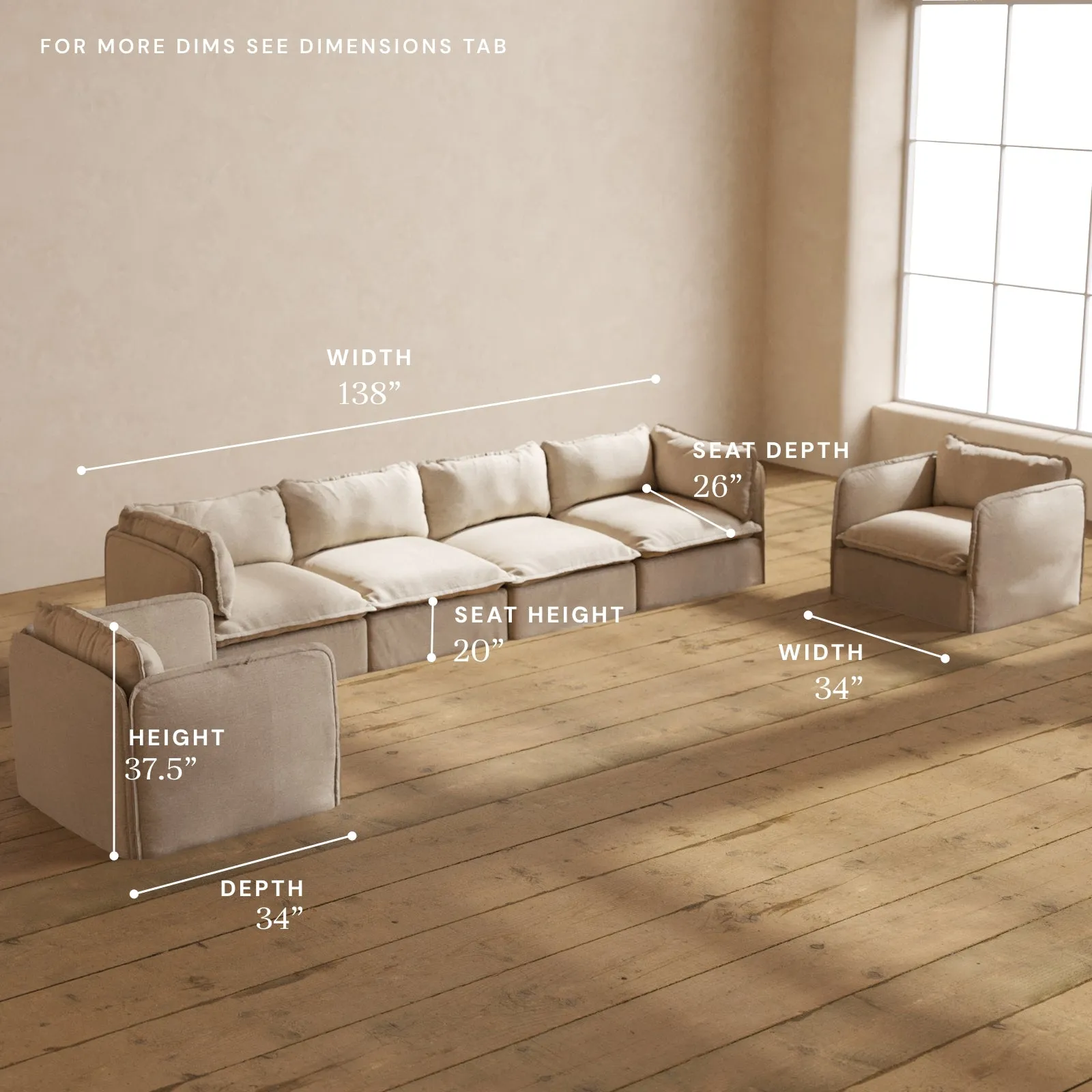 Modular Washable 4-Seater Sofa   Armchair Set in Oat | Deluxe  Seat | Cloud Pillow