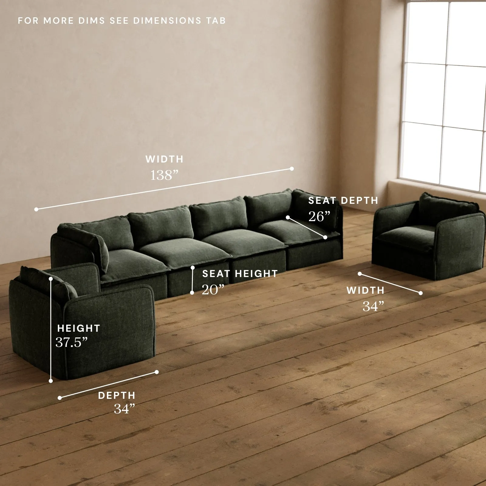 Modular Washable 4-Seater Sofa   Armchair Set in Willow | Deluxe  Seat | Cloud Pillow