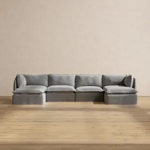 Modular Washable 4-Seater U-Sectional in Ash | Deluxe  Seat | Cloud Pillow