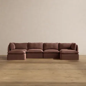 Modular Washable 4-Seater U-Sectional in Chestnut | Deluxe  Seat | Cloud Pillow