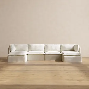Modular Washable 4-Seater U-Sectional in Eggshell | Deluxe  Seat | Cloud Pillow