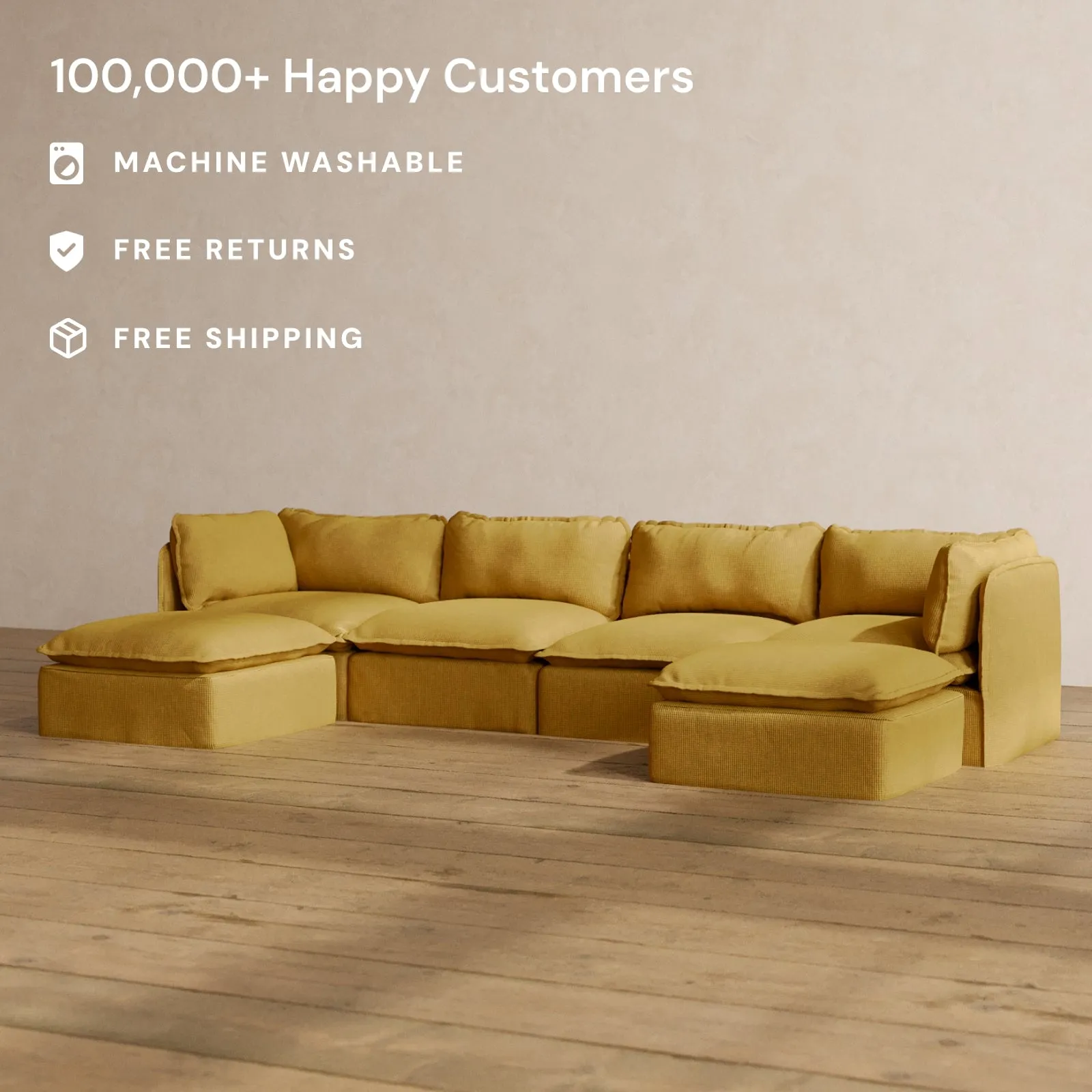Modular Washable 4-Seater U-Sectional in Kiiro | Deluxe  Seat | Cloud Pillow
