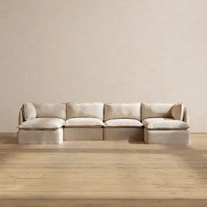 Modular Washable 4-Seater U-Sectional in Oat | Deluxe  Seat | Cloud Pillow