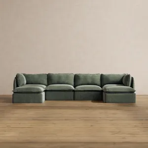 Modular Washable 4-Seater U-Sectional in Willow | Deluxe  Seat | Cloud Pillow