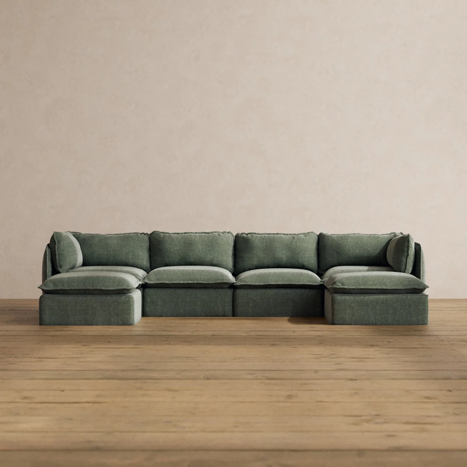 Modular Washable 4-Seater U-Sectional in Willow | Deluxe  Seat | Cloud Pillow