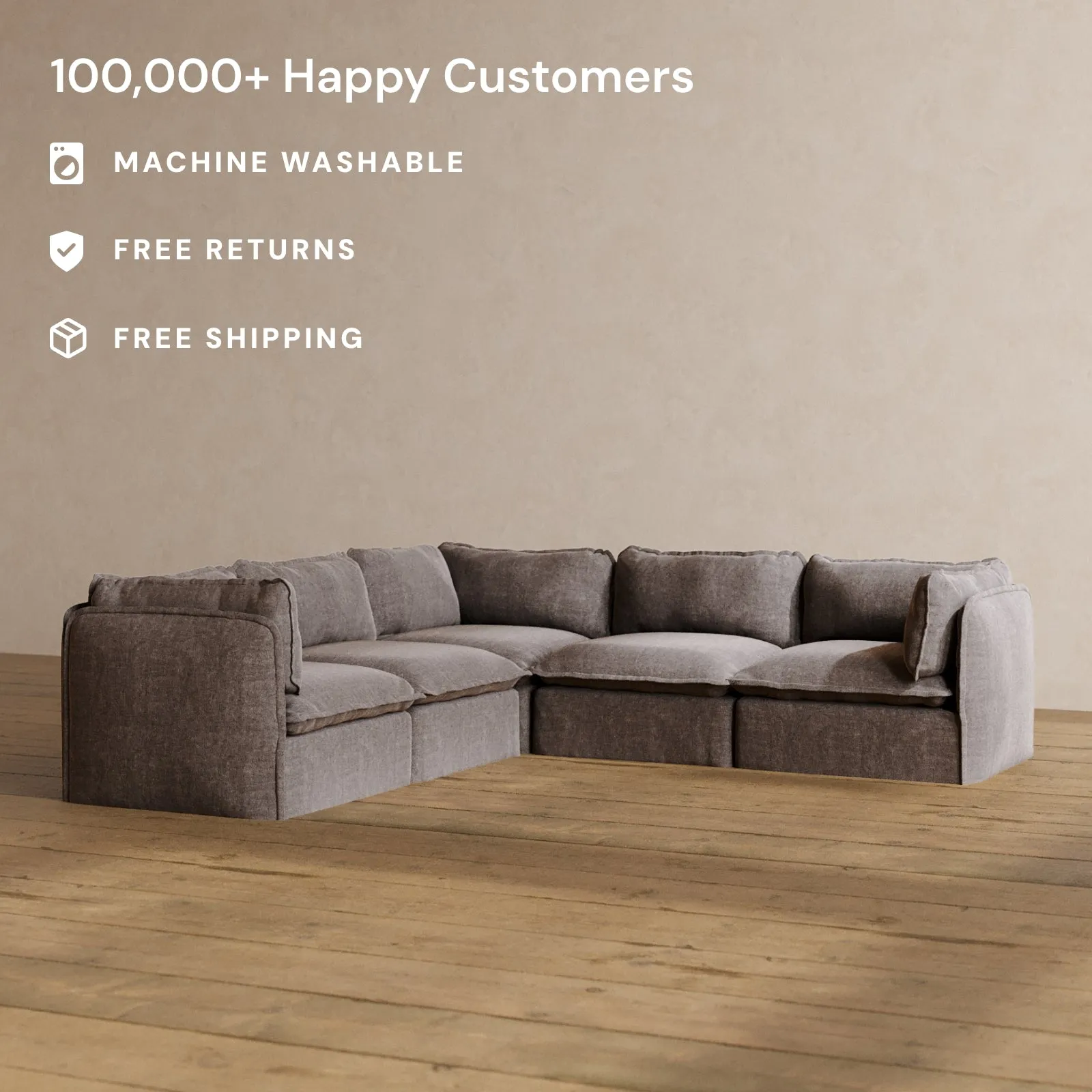 Modular Washable 5-Seater Corner Sectional in Caviar | Deluxe  Seat | Cloud Pillow