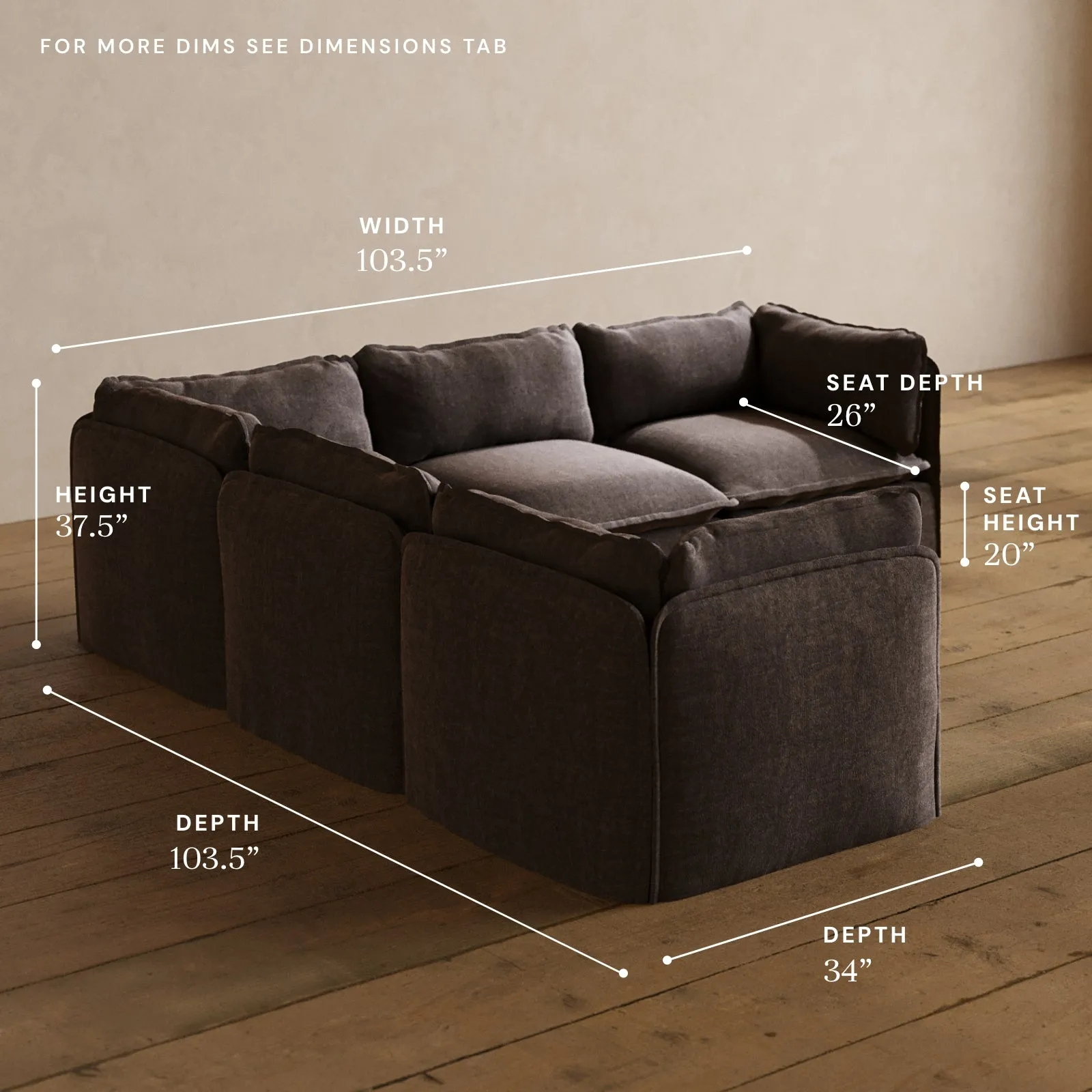Modular Washable 5-Seater Corner Sectional in Caviar | Deluxe  Seat | Cloud Pillow