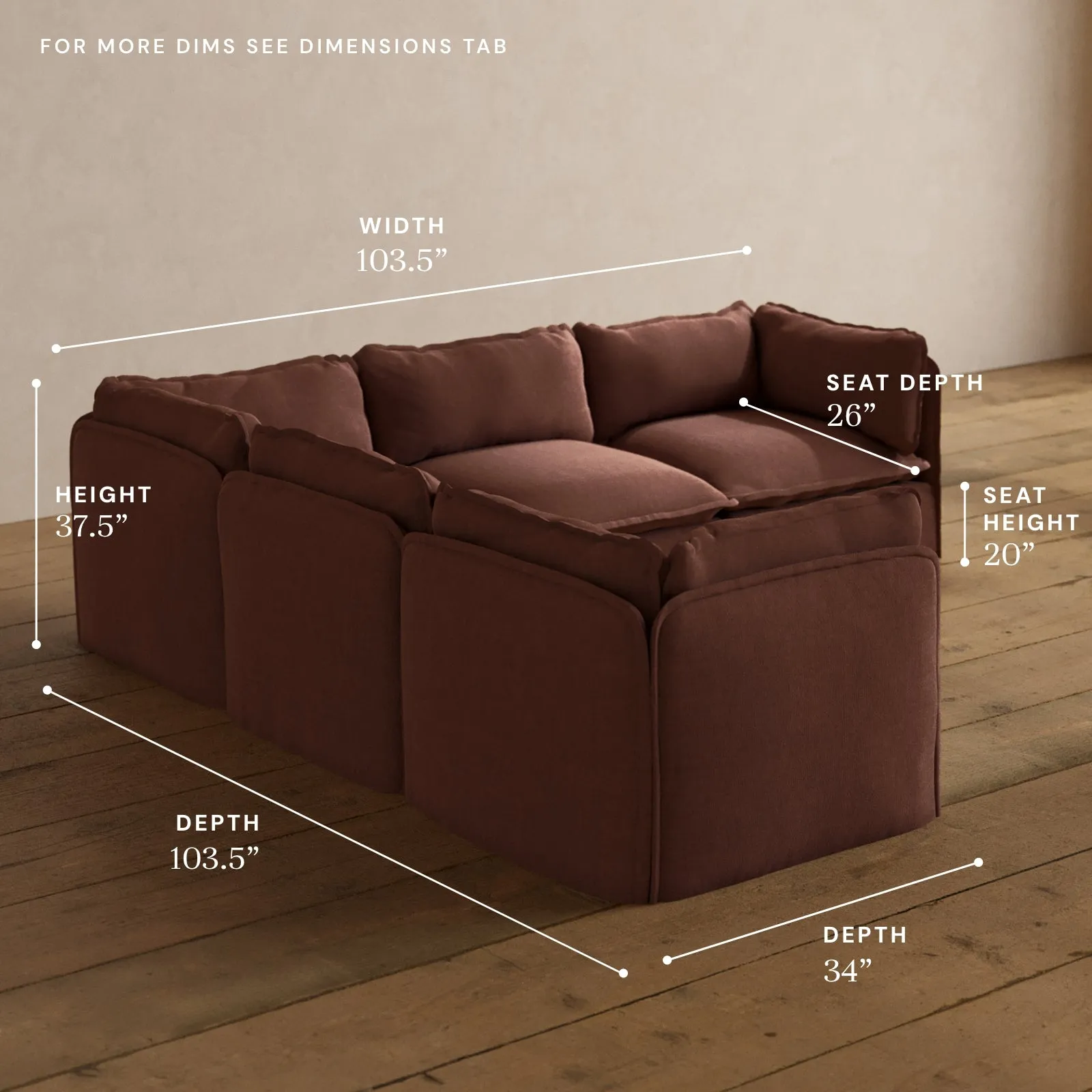Modular Washable 5-Seater Corner Sectional in Chestnut | Deluxe  Seat | Cloud Pillow