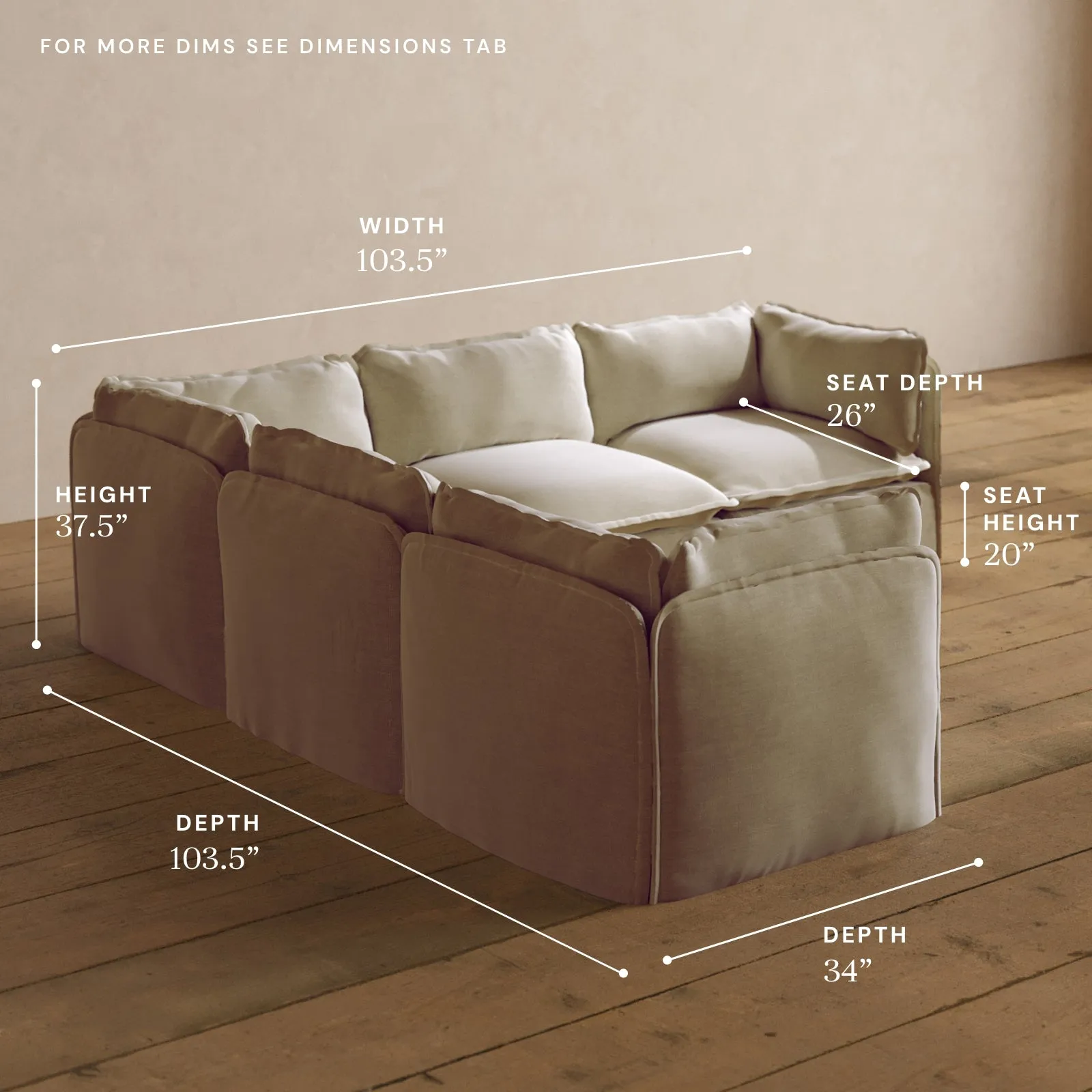 Modular Washable 5-Seater Corner Sectional in Coco | Deluxe  Seat | Cloud Pillow