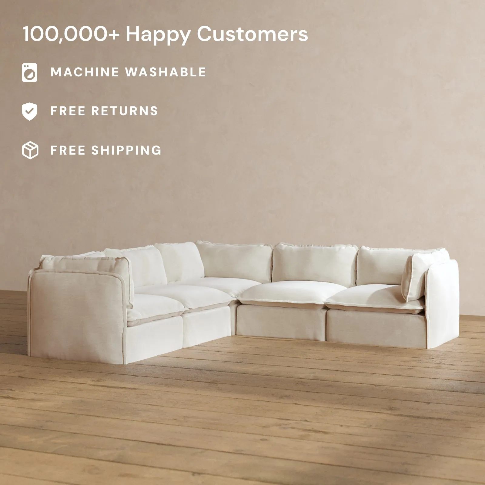 Modular Washable 5-Seater Corner Sectional in Coco | Deluxe  Seat | Cloud Pillow