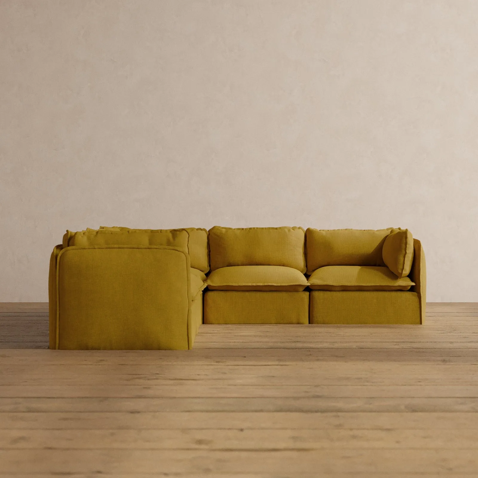 Modular Washable 5-Seater Corner Sectional in Kiiro | Deluxe  Seat | Cloud Pillow