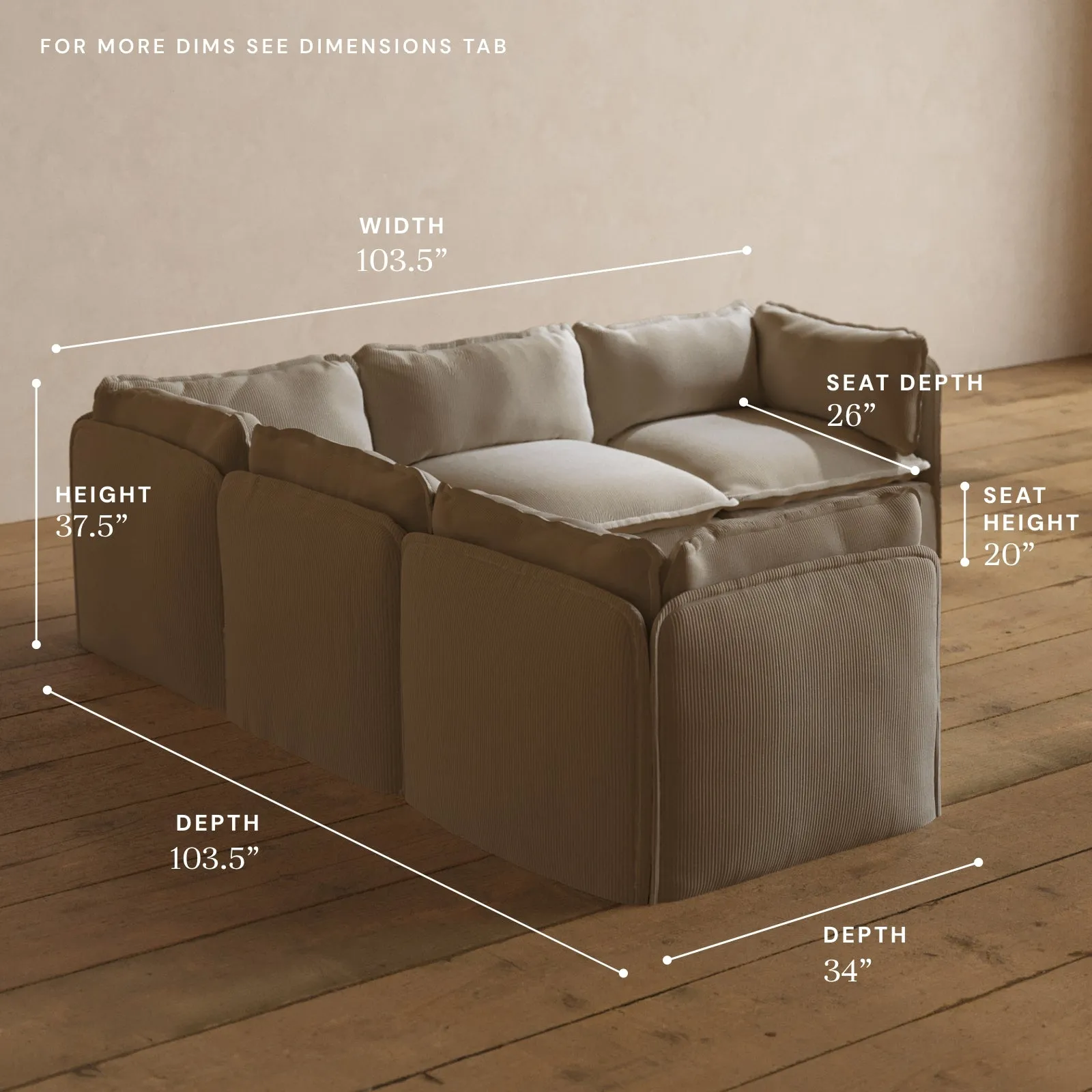 Modular Washable 5-Seater Corner Sectional in Milk | Deluxe  Seat | Cloud Pillow
