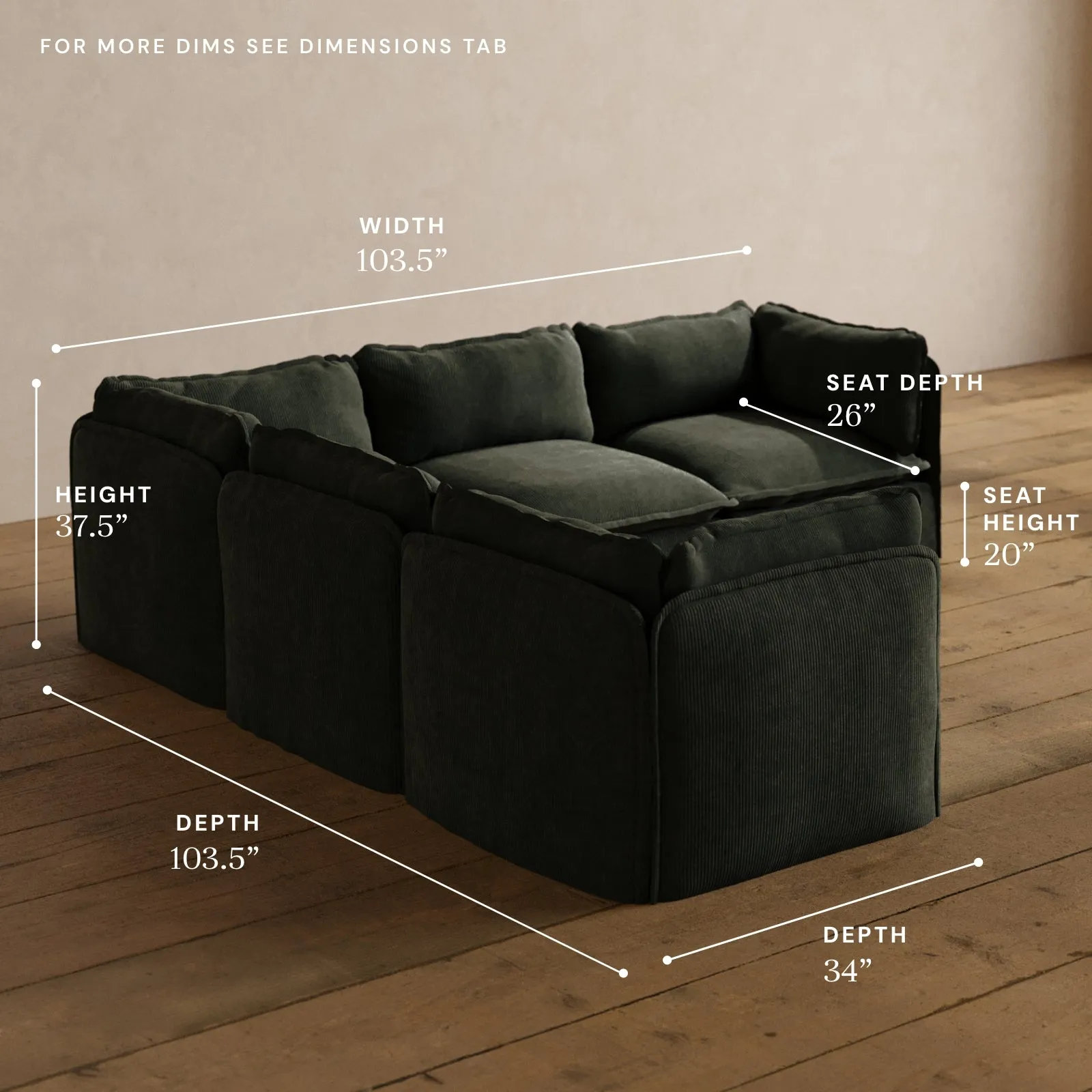 Modular Washable 5-Seater Corner Sectional in Olivine | Deluxe  Seat | Cloud Pillow