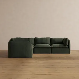 Modular Washable 5-Seater Corner Sectional in Olivine | Deluxe  Seat | Cloud Pillow