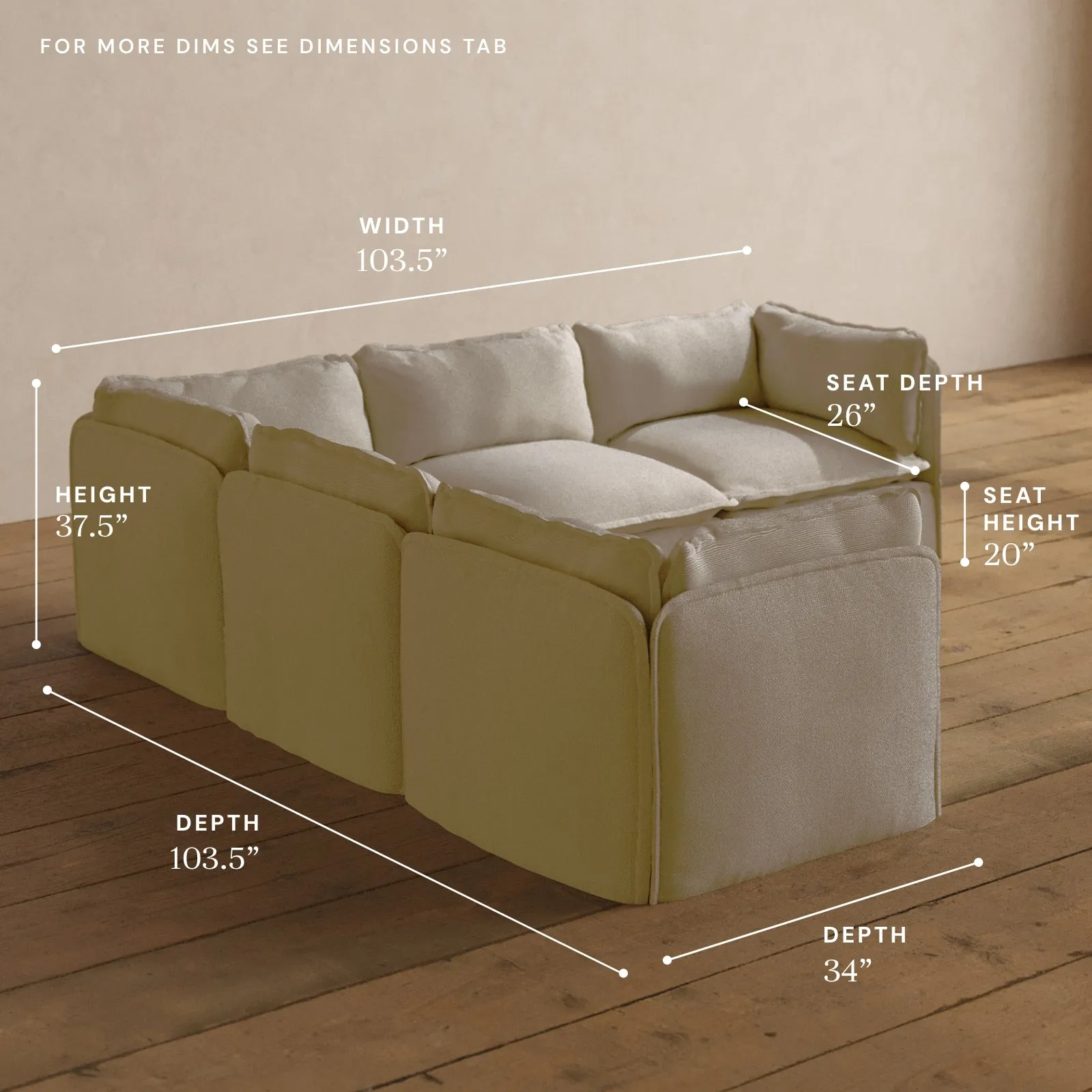 Modular Washable 5-Seater Corner Sectional in Powder | Deluxe  Seat | Cloud Pillow