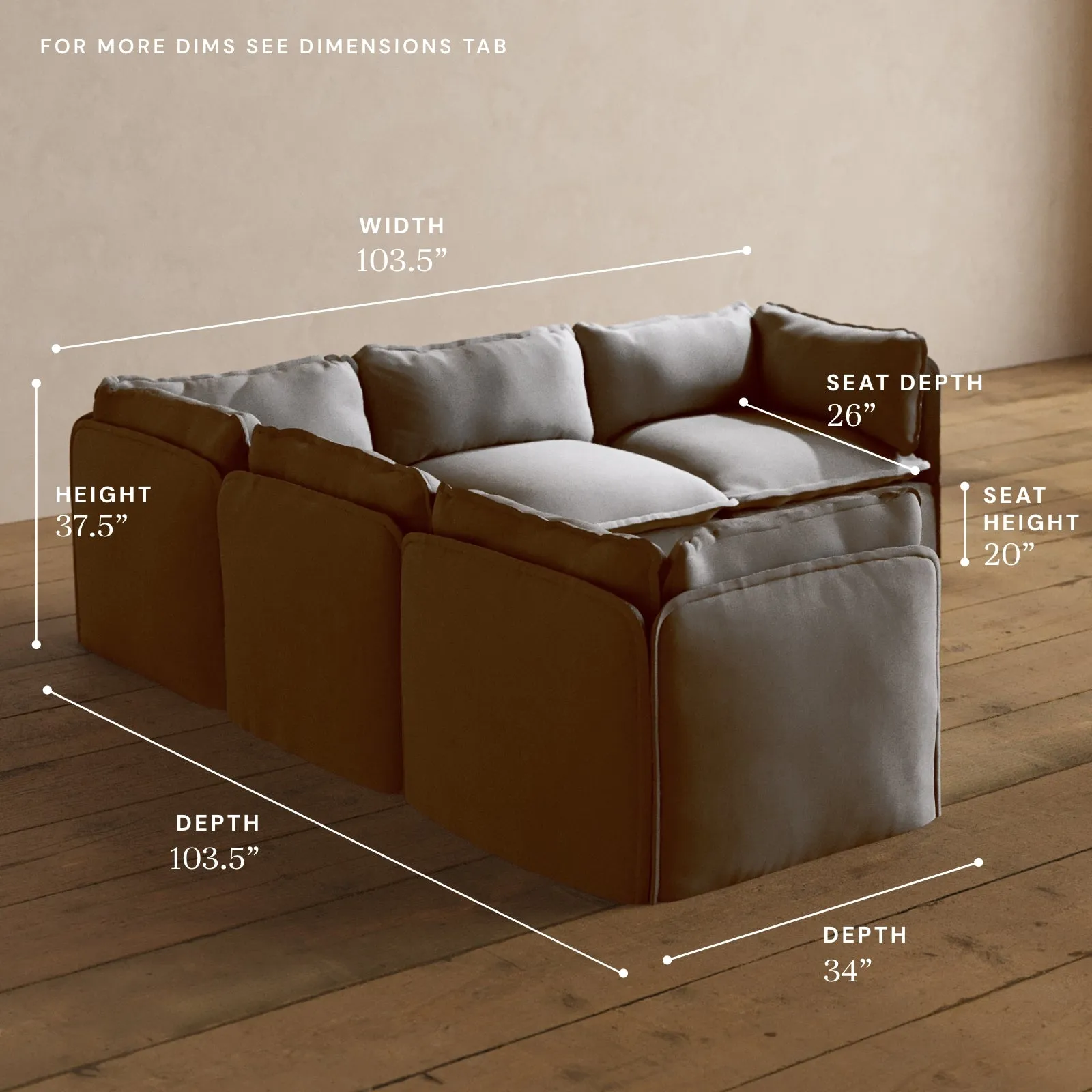 Modular Washable 5-Seater Corner Sectional in Pumice | Deluxe  Seat | Cloud Pillow