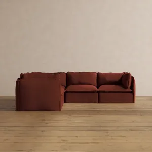 Modular Washable 5-Seater Corner Sectional in Rust | Deluxe  Seat | Cloud Pillow