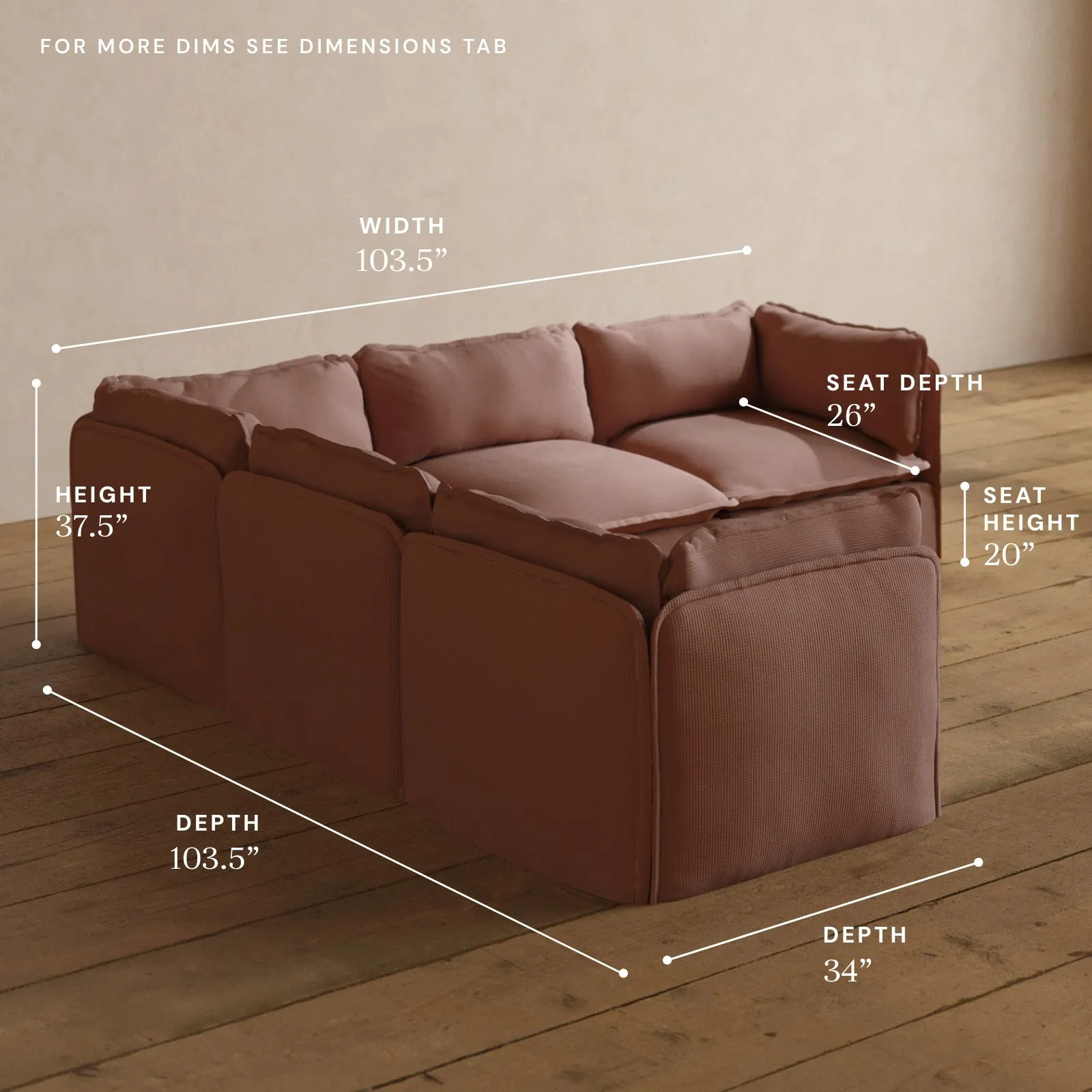 Modular Washable 5-Seater Corner Sectional in Sakura | Memorix  Seat | Contour Pillow