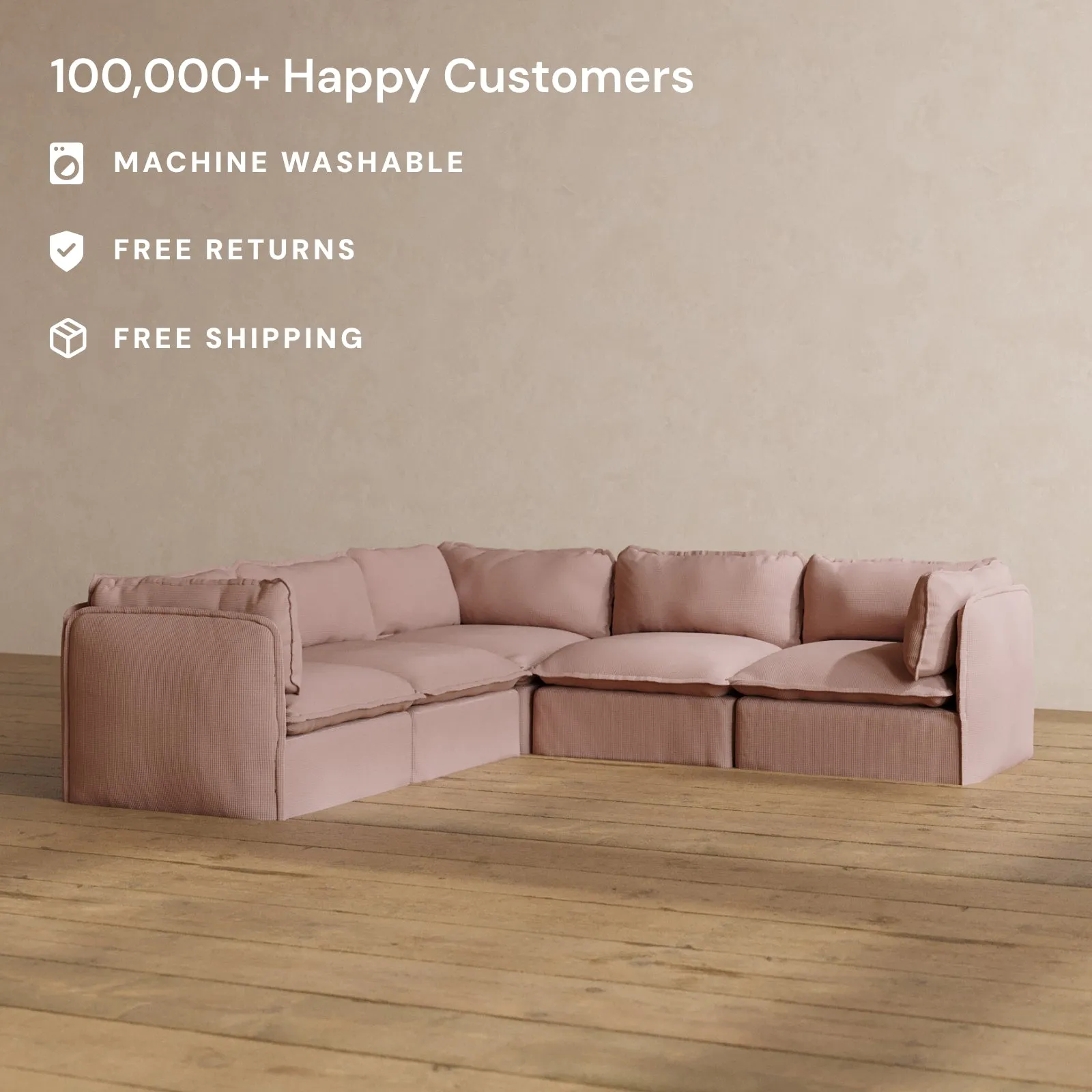 Modular Washable 5-Seater Corner Sectional in Sakura | Memorix  Seat | Contour Pillow