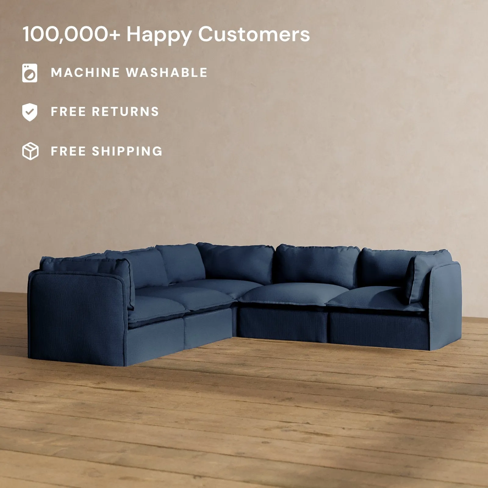 Modular Washable 5-Seater Corner Sectional in Sumi | Memorix  Seat | Contour Pillow