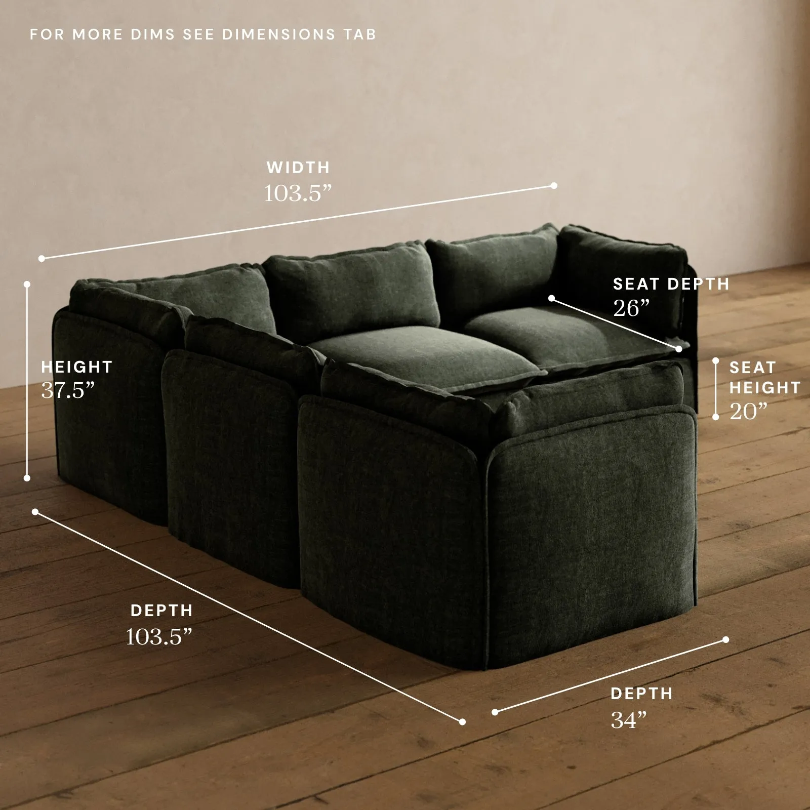 Modular Washable 5-Seater Corner Sectional in Willow | Memorix  Seat | Contour Pillow