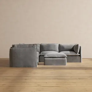 Modular Washable 5-Seater Corner Sectional   Ottoman in Ash | Deluxe  Seat | Cloud Pillow