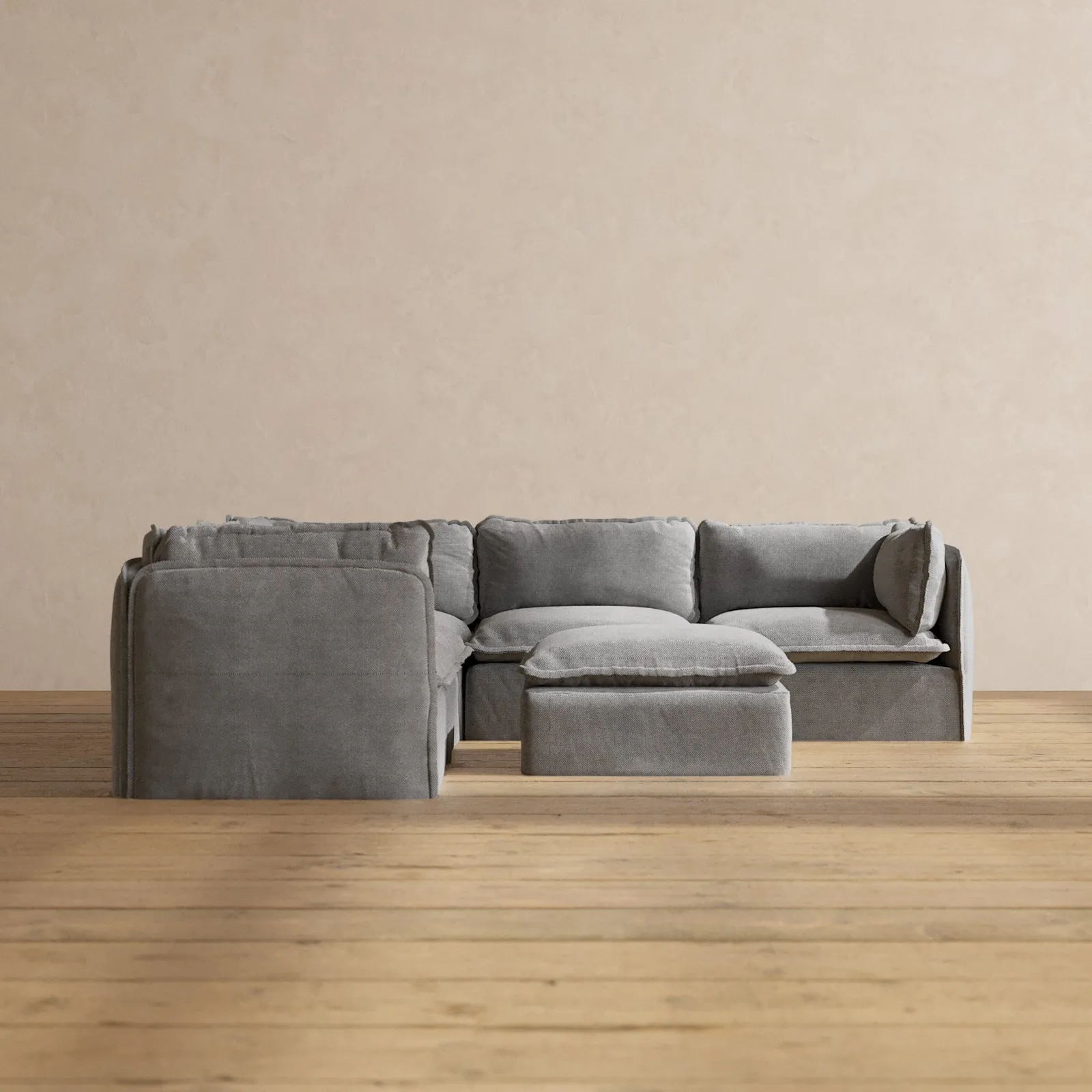 Modular Washable 5-Seater Corner Sectional   Ottoman in Ash | Deluxe  Seat | Cloud Pillow