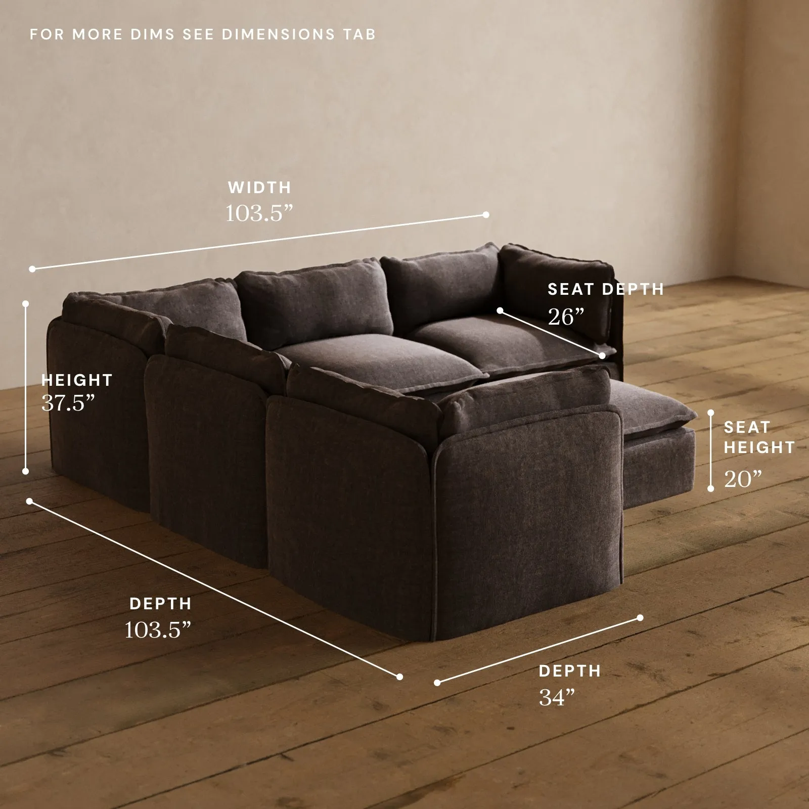 Modular Washable 5-Seater Corner Sectional   Ottoman in Caviar | Deluxe  Seat | Cloud Pillow
