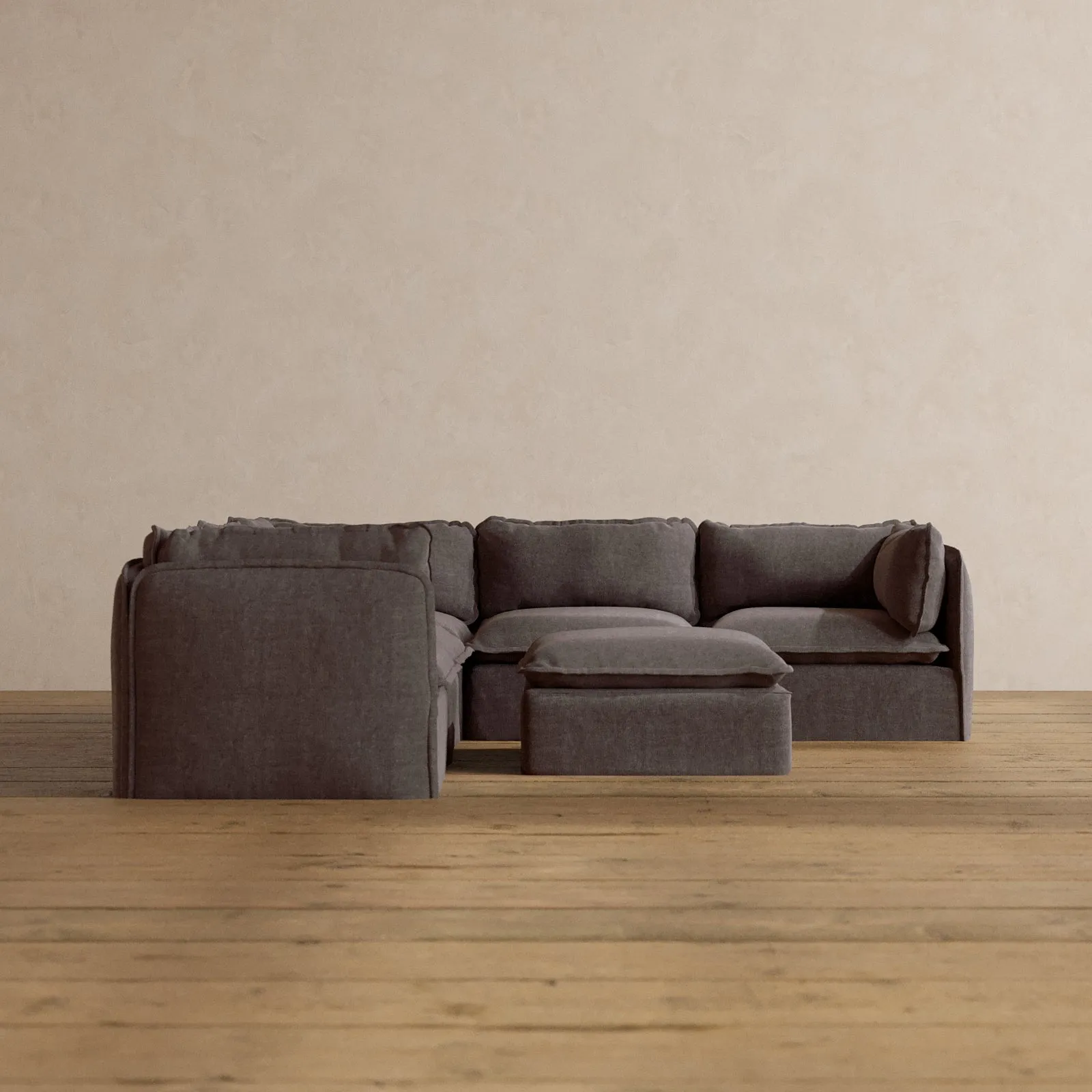 Modular Washable 5-Seater Corner Sectional   Ottoman in Caviar | Deluxe  Seat | Cloud Pillow