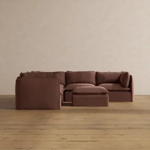 Modular Washable 5-Seater Corner Sectional   Ottoman in Chestnut | Deluxe  Seat | Cloud Pillow