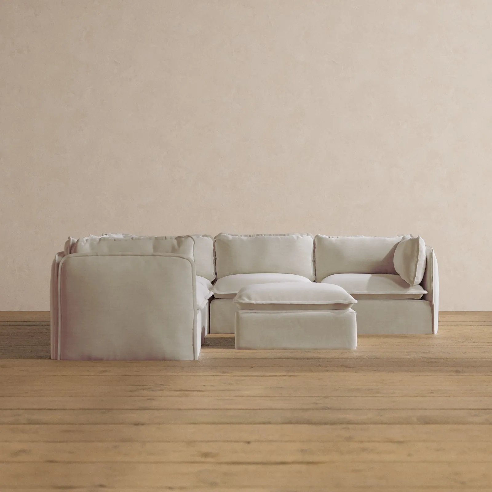 Modular Washable 5-Seater Corner Sectional   Ottoman in Coco | Deluxe  Seat | Cloud Pillow