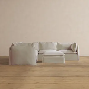 Modular Washable 5-Seater Corner Sectional   Ottoman in Coco | Deluxe  Seat | Cloud Pillow