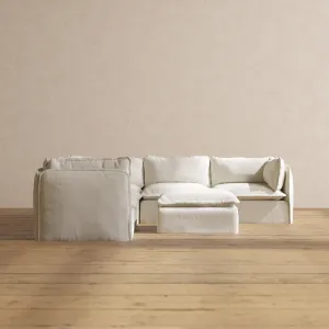 Modular Washable 5-Seater Corner Sectional   Ottoman in Eggshell | Deluxe  Seat | Cloud Pillow