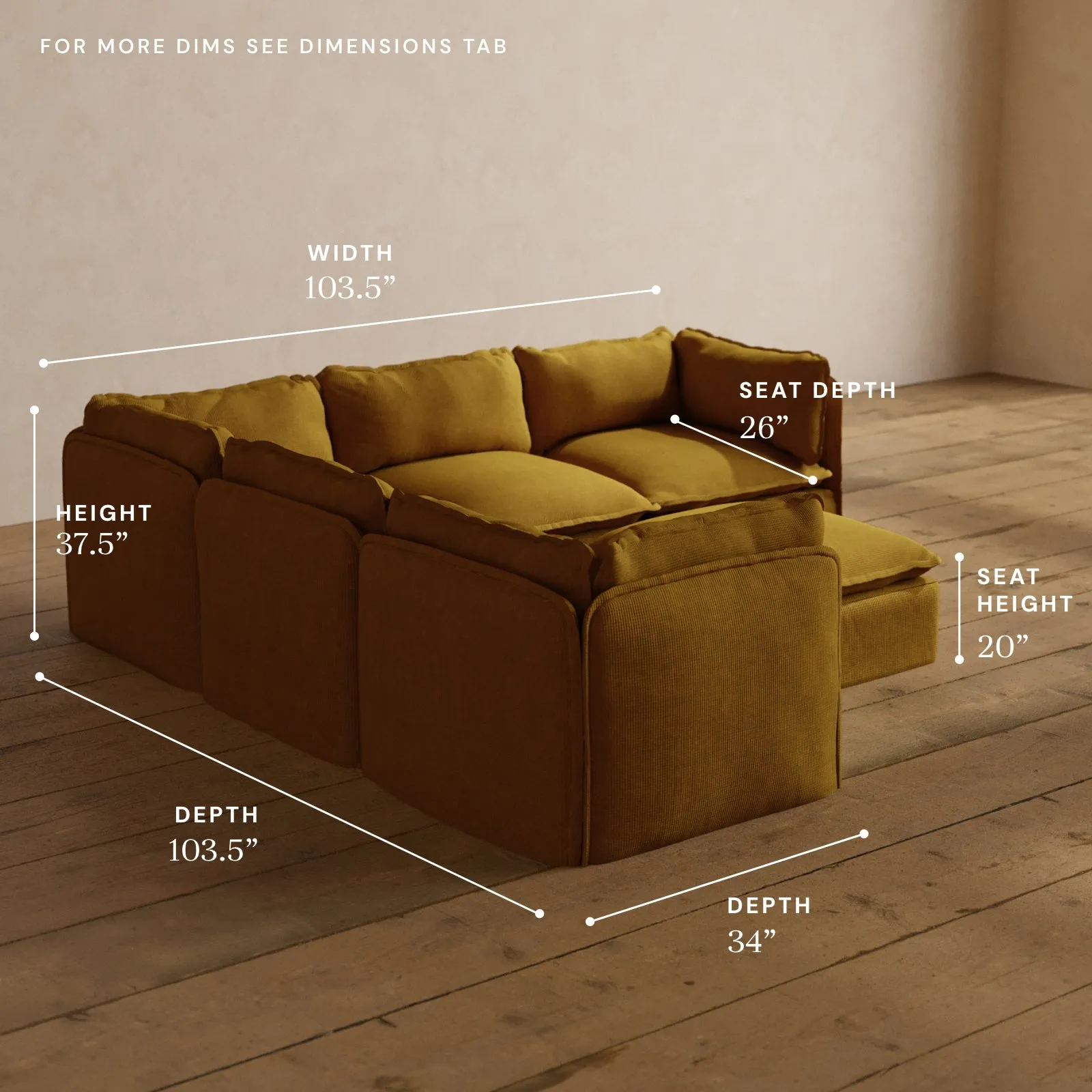Modular Washable 5-Seater Corner Sectional   Ottoman in Kiiro | Deluxe  Seat | Cloud Pillow