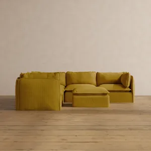 Modular Washable 5-Seater Corner Sectional   Ottoman in Kiiro | Deluxe  Seat | Cloud Pillow