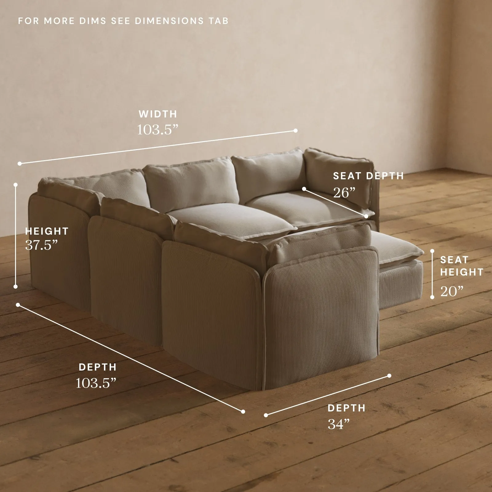 Modular Washable 5-Seater Corner Sectional   Ottoman in Milk | Deluxe  Seat | Cloud Pillow